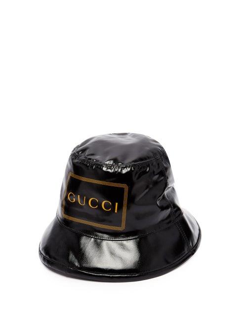 Matchesfashion.com Gucci - Logo Print Coated Cotton Bucket Hat - Mens - Black