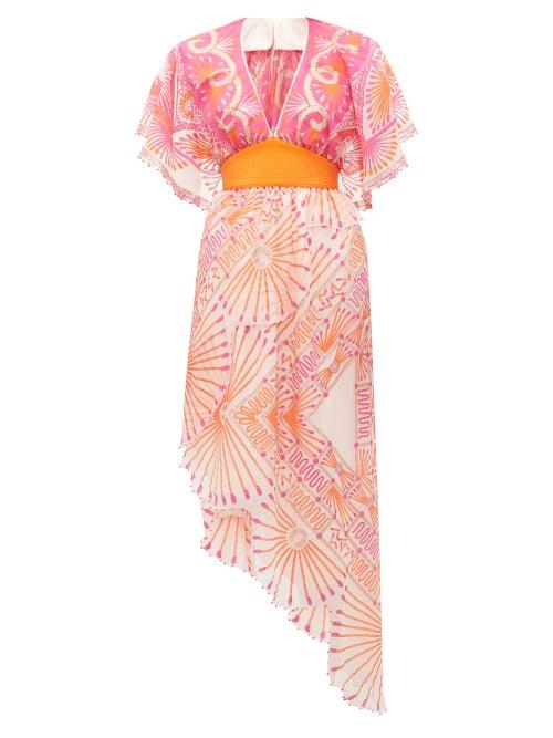 Matchesfashion.com Zandra Rhodes - Mexican Circle Print Silk Chiffon Dress - Womens - Pink Print