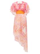 Matchesfashion.com Zandra Rhodes - Mexican Circle Print Silk Chiffon Dress - Womens - Pink Print