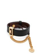 Matchesfashion.com Givenchy - Gv3 Chain-embellished Leather Bracelet - Womens - Black Gold