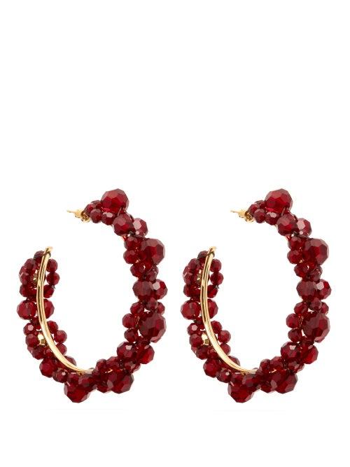 Matchesfashion.com Simone Rocha - Large Crystal Daisy Hoop Earrings - Womens - Burgundy