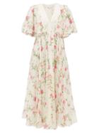 Matchesfashion.com Giambattista Valli - Poppy Print Silk Georgette Midi Dress - Womens - Ivory Multi