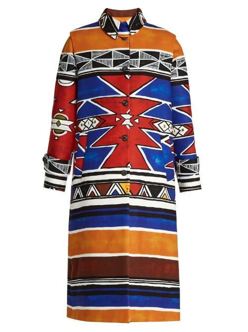 Stella Jean Usare Geometric-print Brushed Coat