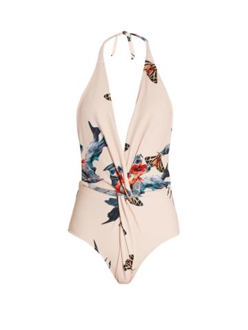 Katie Eary Fish-print Twist-front Swimsuit