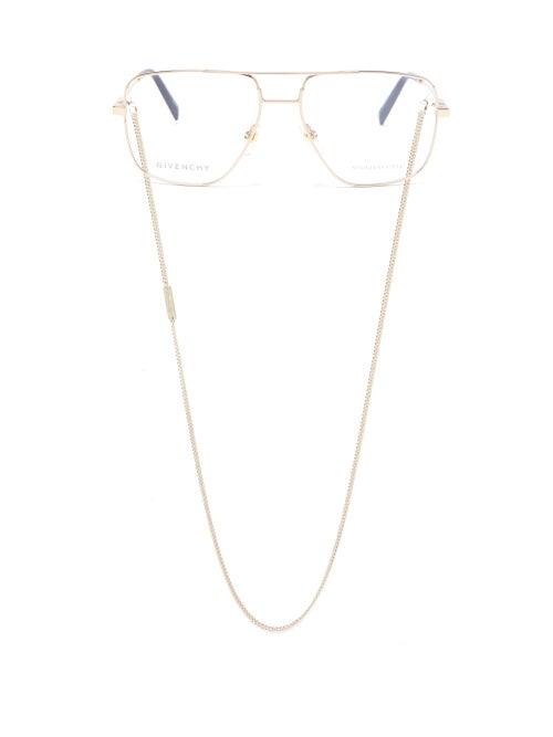 Matchesfashion.com Givenchy - Aviator Glasses And Chain - Womens - Gold