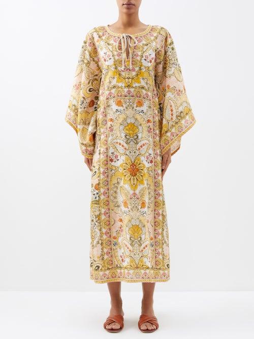 Zimmermann - Laurel Floral-print Linen Kaftan Dress - Womens - Yellow Print