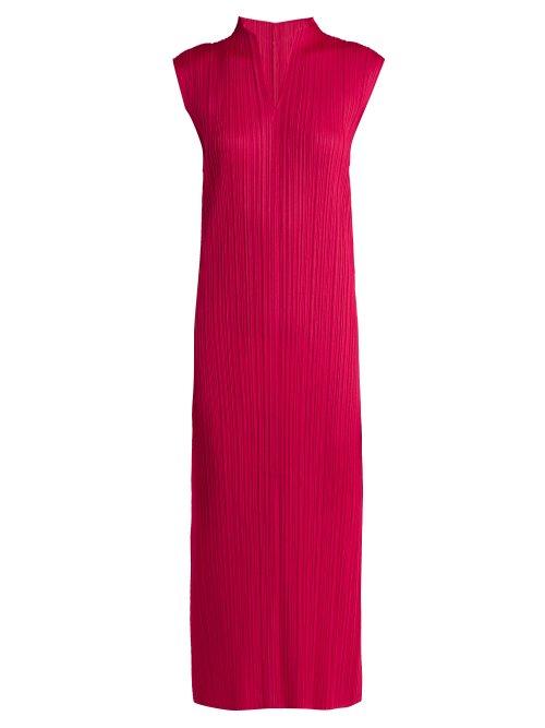Matchesfashion.com Pleats Please Issey Miyake - Pleated V Neck Dress - Womens - Pink
