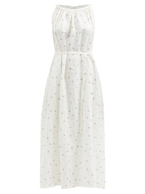 Deiji Studios - Totem Floral-print Linen Maxi Dress - Womens - White
