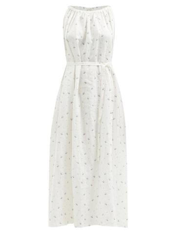 Deiji Studios - Totem Floral-print Linen Maxi Dress - Womens - White