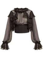 Matchesfashion.com Dolce & Gabbana - Ruffled Silk Blend Blouse - Womens - Black