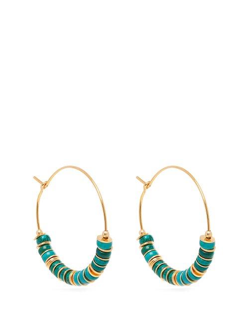Matchesfashion.com Elise Tsikis - Beaded Turquoise And Gold Plated Hoop Earrings - Womens - Green