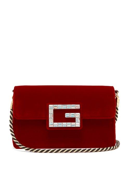 Matchesfashion.com Gucci - Broadway Crystal G Velvet Cross Body Bag - Womens - Red