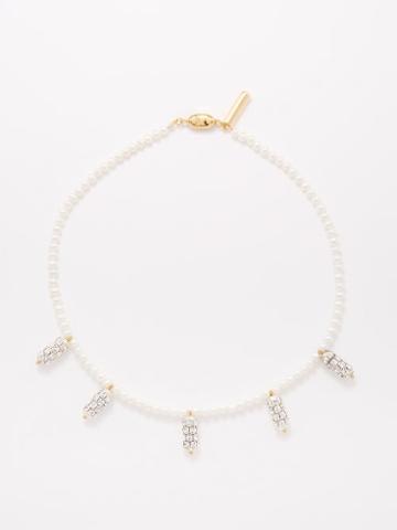Timeless Pearly - Crystal Pendant And Pearl Choker - Womens - Pearl
