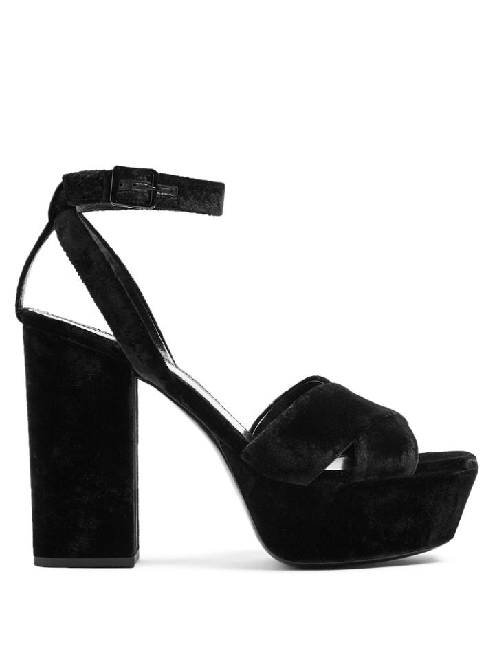 Saint Laurent Farrah Crossover Velvet Platform Sandals