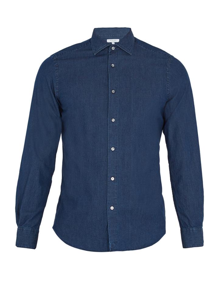 Boglioli Spread-collar Cotton-herringbone Shirt