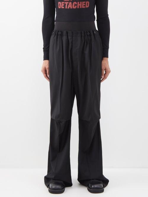 Raf Simons - Buttoned-waistband Wool Wide-leg Trousers - Mens - Black