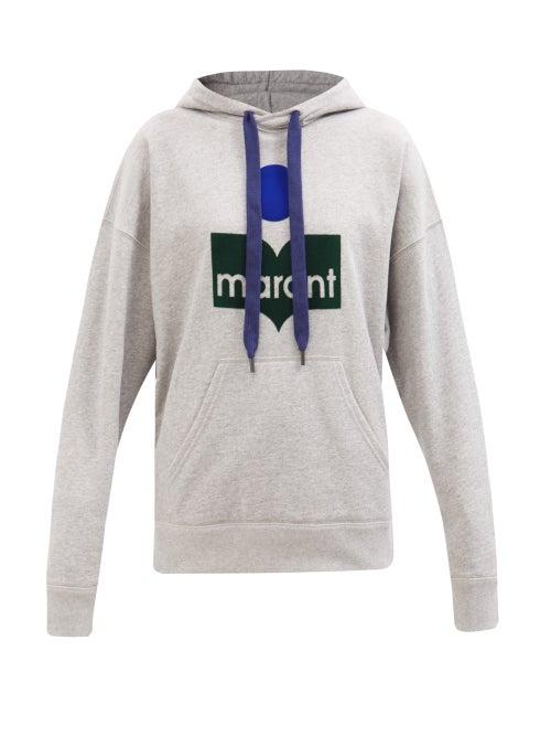 Isabel Marant Toile - Mansel Flocked-logo Cotton-blend Hooded Sweatshirt - Womens - Grey