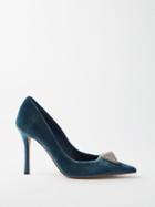 Valentino Garavani - One Stud 100 Crystal-embellished Velvet Pumps - Womens - Blue