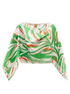 Ladies Accessories Emilio Pucci - Vortici-print Silk-satin Poncho - Womens - Green Multi