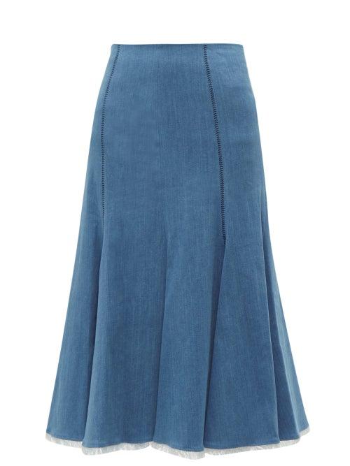 Matchesfashion.com Gabriela Hearst - Amy Fluted Denim Midi Skirt - Womens - Denim