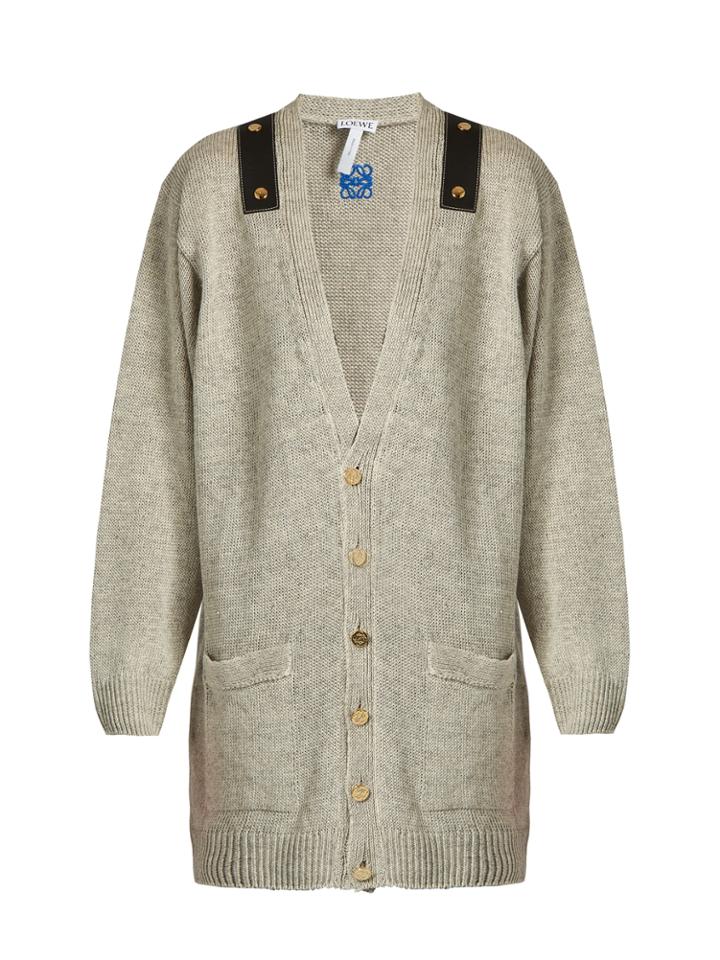 Loewe Leather-trimmed Linen Oversized Cardigan