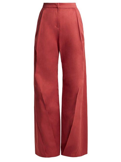 Matchesfashion.com Palmer//harding - High Rise Wide Leg Cotton Trousers - Womens - Pink