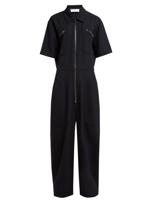Matchesfashion.com Raey - Zip Front Wool Twill Jumpsuit - Womens - Navy