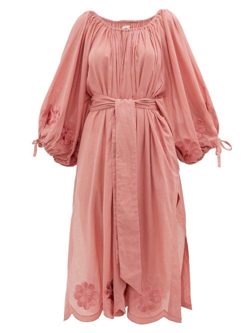 Matchesfashion.com Innika Choo - Frida Wailes Embroidered Cotton Dress - Womens - Dark Pink