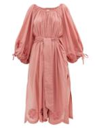 Matchesfashion.com Innika Choo - Frida Wailes Embroidered Cotton Dress - Womens - Dark Pink