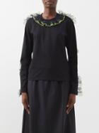 Noir Kei Ninomiya - Ruffle-trim Cotton-jersey Long-sleeve T-shirt - Womens - Black Yellow