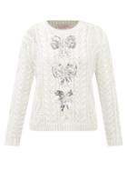 Valentino - Bow-tied Sequin Cable-knit Sweater - Womens - White Silver