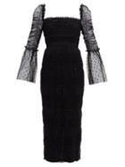Matchesfashion.com Self-portrait - Square-neck Ruched Polka-dot Tulle Dress - Womens - Black