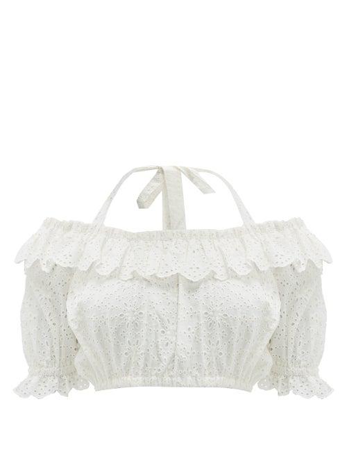 Matchesfashion.com Sir - Amelie Off The Shoulder Cotton Cropped Top - Womens - Ivory