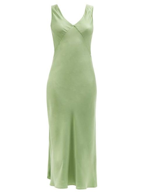 Asceno - Bordeaux Silk-satin Midi Dress - Womens - Green