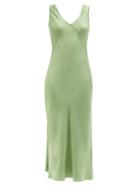 Asceno - Bordeaux Silk-satin Midi Dress - Womens - Green