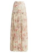 Matchesfashion.com Giambattista Valli - Lily Of The Valley Print Silk Georgette Skirt - Womens - White Print