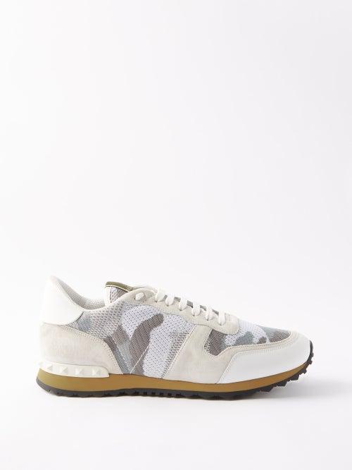 Valentino Garavani - Rockrunner Suede And Mesh Trainers - Mens - White