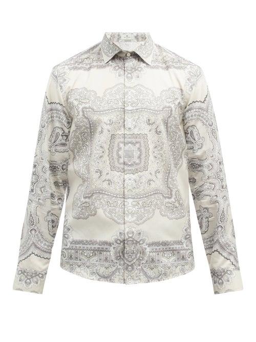 Mens Rtw Etro - Paisley-print Cotton-twill Shirt - Mens - Grey Multi
