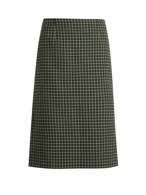 Matchesfashion.com Mary Katrantzou - Storm Checked Hound's Tooth Wool Blend Skirt - Womens - Green