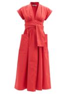 Matchesfashion.com Three Graces London - Clarissa V-neck Cotton Wrap Dress - Womens - Red