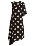 Anna October Asymmetric Polka Dot-print Crepe De Chine Dress