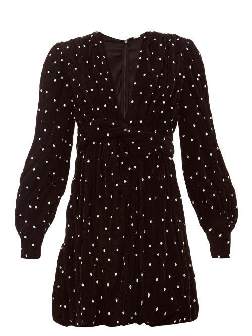Matchesfashion.com Dodo Bar Or - Malenia Crystal Dot Ruched Front Velvet Dress - Womens - Black