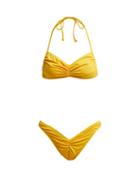 Matchesfashion.com Norma Kamali - Butterfly Ruched Bandeau Bikini - Womens - Yellow