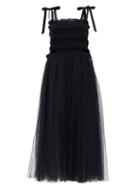 Matchesfashion.com Molly Goddard - Marta Velvet-ties Smocked Tulle Dress - Womens - Navy