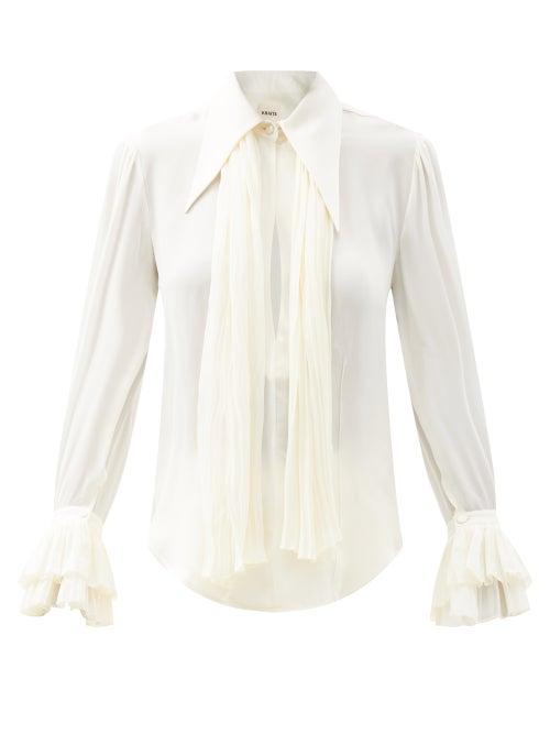 Matchesfashion.com Khaite - Nia Tie-neck Silk-georgette Blouse - Womens - Ivory