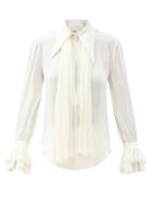 Matchesfashion.com Khaite - Nia Tie-neck Silk-georgette Blouse - Womens - Ivory
