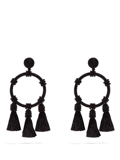 Matchesfashion.com Oscar De La Renta - Tassel Drop Hoop Earrings - Womens - Black