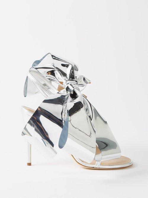 Loewe - Bow 100 Metallic-leather Sandals - Womens - Silver