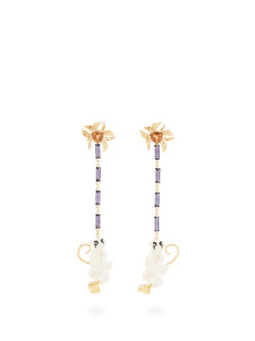 Matchesfashion.com Valentino Garavani - Crystal-embellished Monkey Drop Earrings - Womens - White Multi