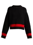 Matchesfashion.com Alexander Mcqueen - Wool And Cashmere Blend Striped Sweater - Womens - Black Red